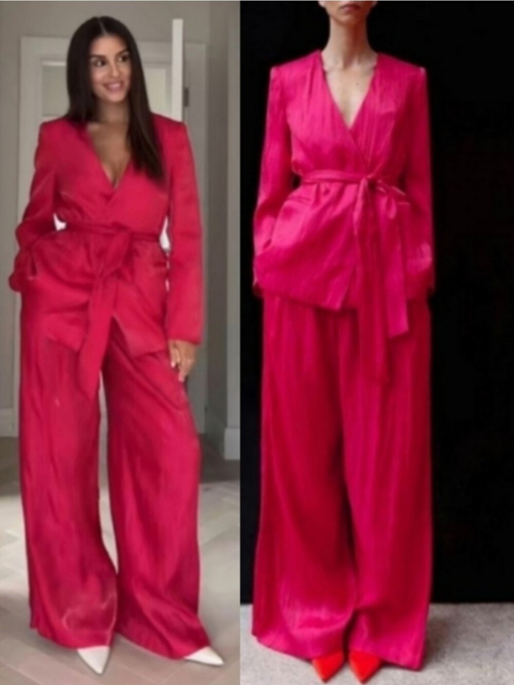 Zara Set 2pc Wide Pants and Blazer Pink Size XL